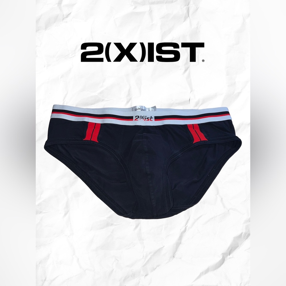 2xist Black No Show Brief with Red Contrast